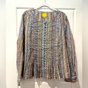 Anthropologie Maeve L Colorful Blue/Yellow Boho Floral Blouse